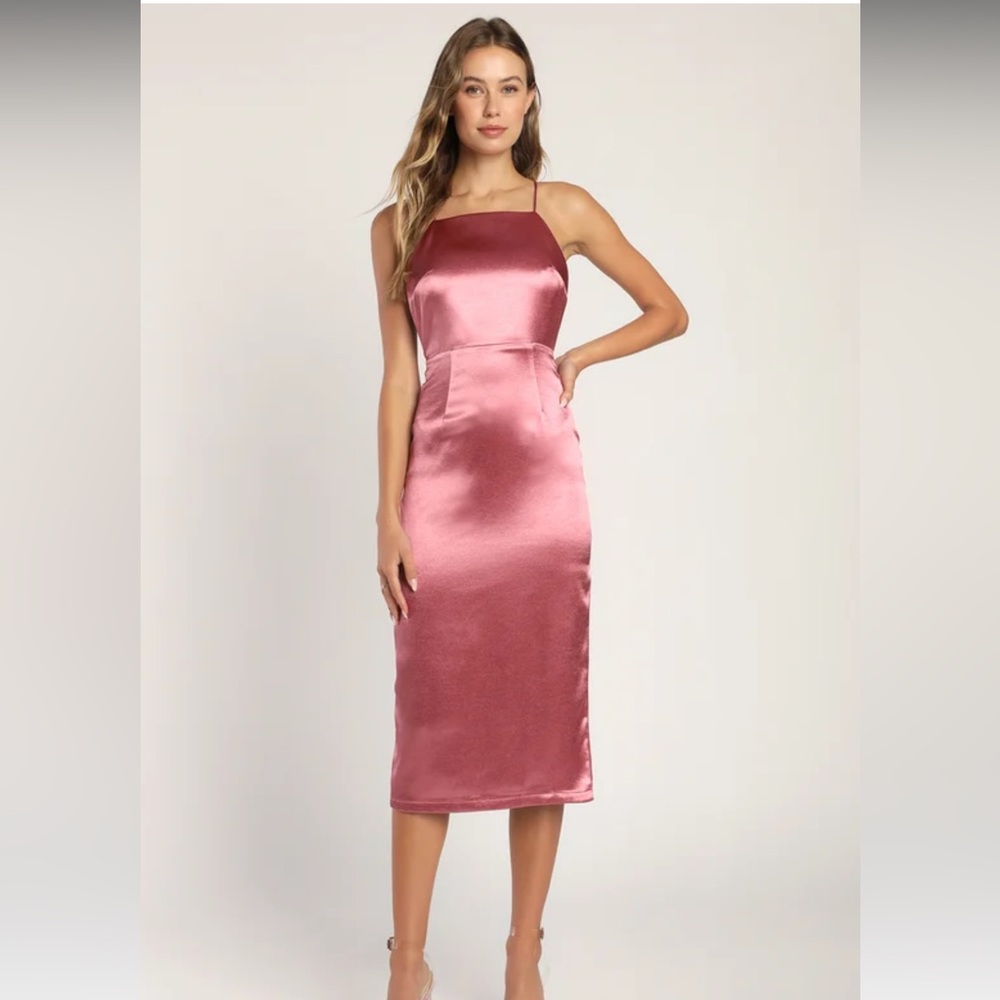 NWT Lulu’s Adoring Attitude Rusty Rose Satin Column Midi Dress
